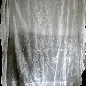antique French fine muslin embroidery Tambour Cornely lace long curtain 19th century embroidered image 5