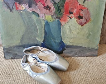 vintage french soft blue color pointes pointe ballet dance shoes