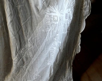 antique French fine muslin embroidery  Tambour Cornely lace long curtain 19th century embroidered