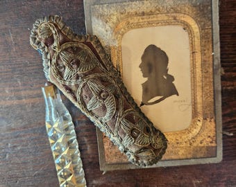 Antique Glass Scent Bottle Lachrymatory Tear Catcher Perfume Bottle with Embroidered Velvet Case