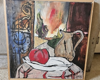 modern abstract contemporary still life   painting of French artist Serge Damiens