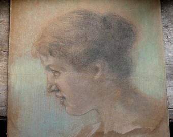 antique original French antique pastel portrait of a woman ca 1900