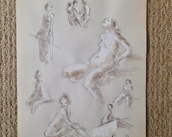 antique original charcoal and acrylic drawing academic study  ARY BITTER  1883 - 1973