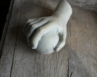 Stone Hand antique vintage French Aphrodite Venus  carved stone hand with apple statue