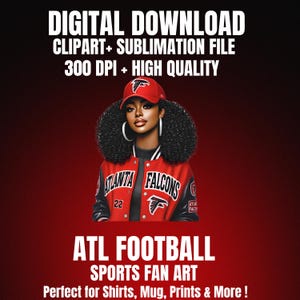 Football ATL| Fans de sport| Clipart| Clipart fille noire | Sublimation| Téléchargement numérique 300 ppp d'Atlanta | Clipart football | Afrique-Amérique