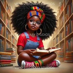 Curly Hair Clipart | Black Girl Reading PNG | Afrocentric Self Care Artwork | Natural Hair Digital Art | Sublimation Download|