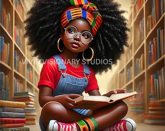 Curly Hair Clipart | Black Girl Reading PNG | Afrocentric Self Care Artwork | Natural Hair Digital Art | Sublimation Download|