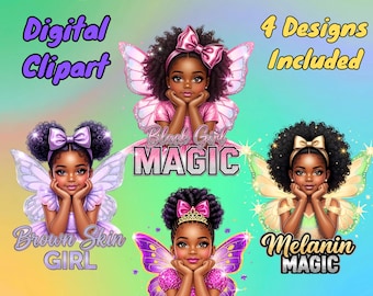 Black Girl Magic Clipart, Melanin Princess Art (PNG Digital Download)