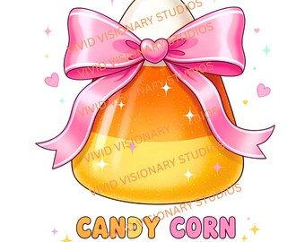 Kawaii Candy Corn PNG | Pink Bow, Fall Clipart (Digital Download)