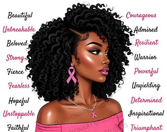 Afrocentric Breast Cancer Awareness Clipart: Pink Ribbon PNG (Digital Download)