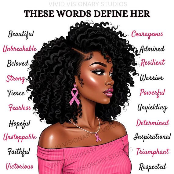 Afrocentric Breast Cancer Awareness Clipart: Pink Ribbon PNG (Digital Download)