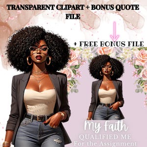 Arte afroamericana / File PNG di donne nere / Sfondo trasparente / Clip art di vita morbida / Download digitale / Arte nera / Immagini di fede