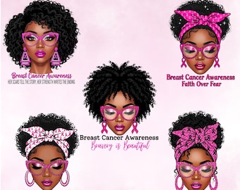 Breast Cancer Awareness Clipart: Strong Women Pink Ribbon PNG Bundle (Digital Download)