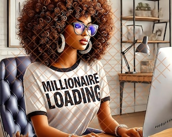 Boss Babe Wall Art | Millionaire Loading Decor | Melanin Queen Printable | Luxury Aesthetic PNG | Digital Vision Board & Planner Cover