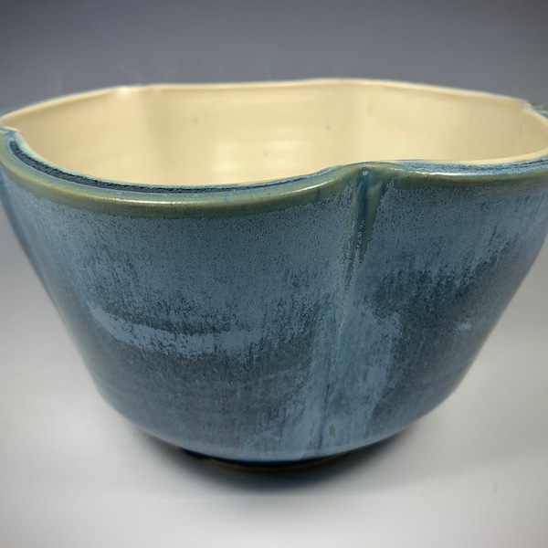 Beautiful Large Blue Bowl, Ceramic Lobed Bowl, Wheel thrown Bowl, Salad Bowl, Fruit Bowl, Stoneware Bowl, Unusual Blue Bowl, Handmade Bowl