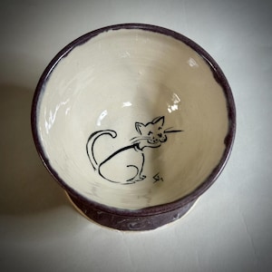 Ergonomic Kitty Bowl, Ceramic Kitten Food Bowl, Adorable Cat Bowl, Ergonomic Animal Feeding Bowl, Handmade Kitty Bowl, Purple Kitten Bowl