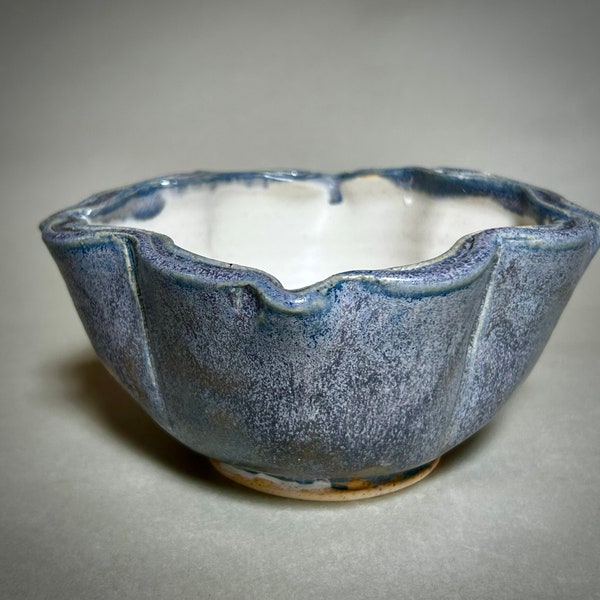 Blue/Purple Glazed Small Ceramic Serving Bowl with Unusual Shape, Small Stoneware Handmade Pottery Vessel, Wheel Thrown Bowl for the Table