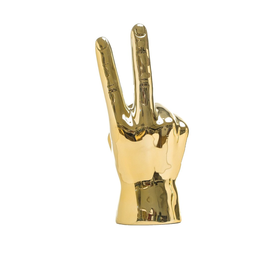 Gold Peace Sign Hand Sculpture Statue Tabletop 8 Tall - Etsy