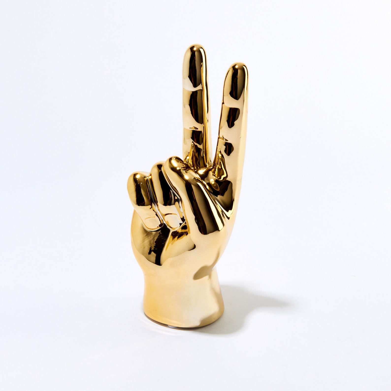 Gold Peace Sign Hand Sculpture Statue Tabletop 8 Tall Etsy