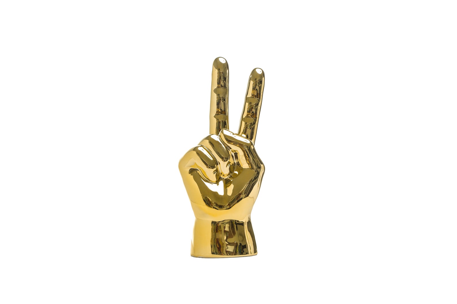 Gold Peace Sign Hand Sculpture Statue Tabletop 8 Tall Etsy