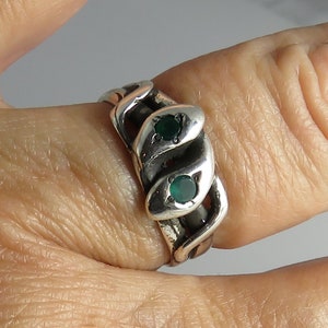 Antique Vintage Silver Emerald  Double Snake Band Ring. SZ 6.5.