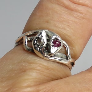 Vintage Silver Diamond Ruby Snake Band Ring. sz 6.
