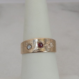 Antique 14k Rose Gold Diamond Garnet Wedding Band Ring sz 7.