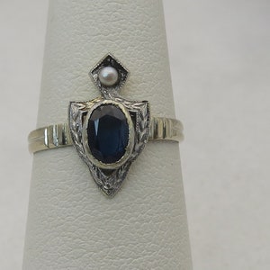 Art Deco 14k Sapphire Pearl Ring. sz 6.