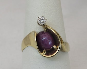 Vintage 14k Star Ruby Diamond Ring sz 8.75.