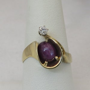Vintage 14k Star Ruby Diamond Ring sz 8.75.