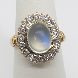 Antique 18k Moonstone Diamond Wedding Ring size 6.5.