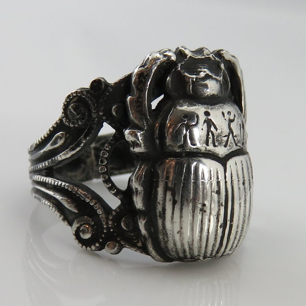 Vintage Egyptian Revival Scarab Sterling Silver Ring Mans Ring. sz 11
