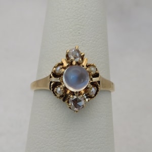 Antique 14k Moonstone Diamond Pearl Ring size 5.25.