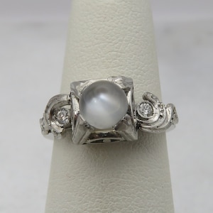 Art Deco Platinum Moonstone Diamond Engagement Ring. sz 5.