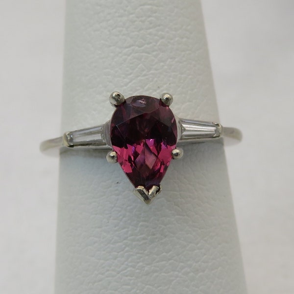 Estate 14k Rubellite Diamond Engagement Ring. sz 5.25.