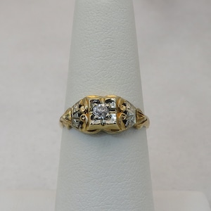 ヴィンテージ 14K ダイヤモンド ツートン ウェディング リング。サイズ 6.5。