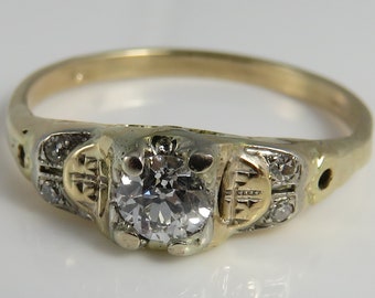 Vintage 14k Gold Diamond Wedding  Ring. sz 7.75. 1930'S 45pt Center Diamond