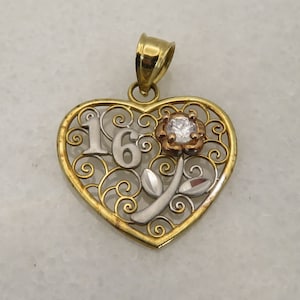 Vintage 10k Sweet 16 Heart Pendant cz stone.