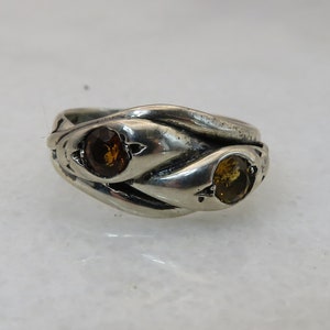 Antique Vintage Sterling Citrine Double Snake Band Ring. sz 7.