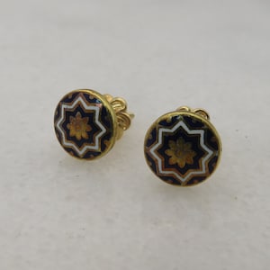 Antique 18k Enamel Screw Back Post Earrings.