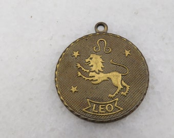 Vintage Brass Leo Charm Pendant.