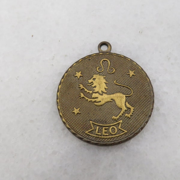 Vintage Brass Leo Charm Pendant.