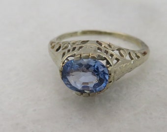 Art Deco 14k Ceylon Sapphire Ring Size 6.75.