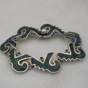 Vintage Taxco Sterling Silver Inlay Stone Bracelet Artist Piece 161.