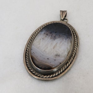 Vintage Sterling Silver Scene Agate Large Pendant. 2 1/3 inch