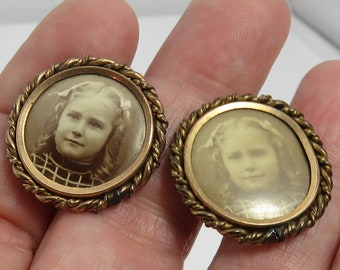 Victorian Gold Filled Photo Girl Cufflinks.