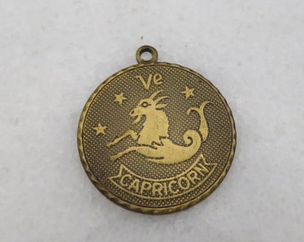 Vintage Brass Capricorn Charm Pendant.