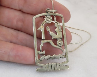 Vintage Sterling Silver Cartouche Egyptian Revival Pendant. 2 inchs.