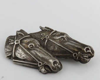 Antique Sterling Silver Horse Racing Brooch Pin.