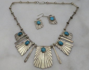 Vintage Navajo Richard Begay Turquoise Necklace Earrings Set